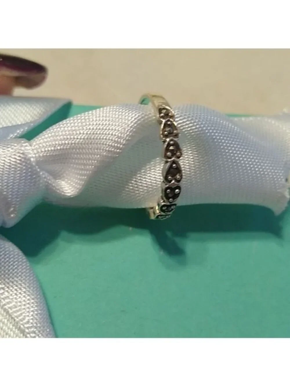Sterling Silver & Marcasite Hearts Band Ring, Size 7.5